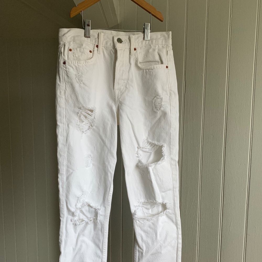 GRLFRND "Karolina" Distressed White Jeans